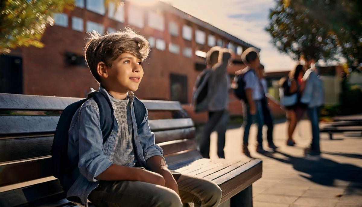 Child safely waiting at school for pickup